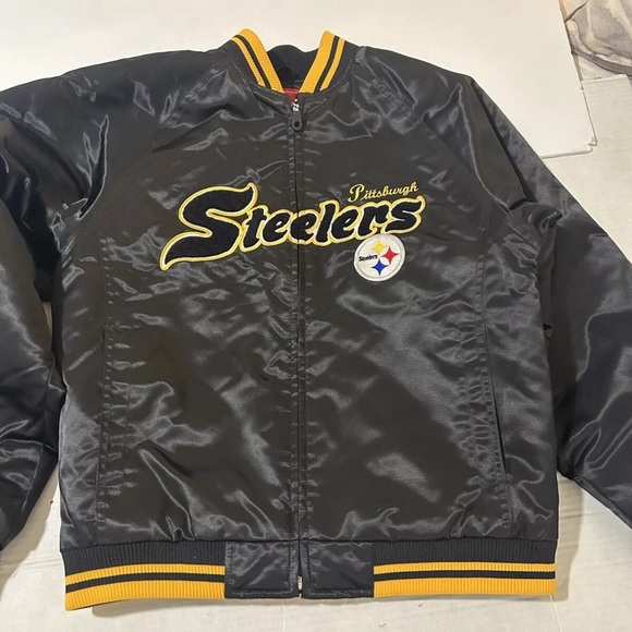 Steelers Reebok Woman’s Youth? Varsity Satin Pittsburgh Jacket L Large Vintage - Picture 1 of 9